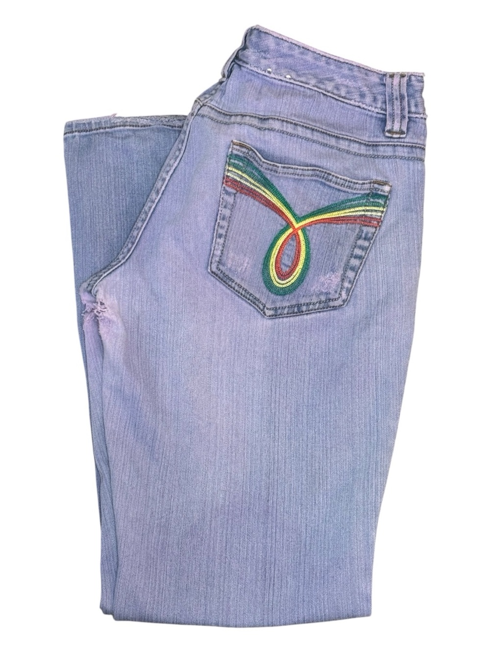 Calvin Klein Vintage Purple Flare w/Rainbow Pocket Embroidery. Y2K 90’s-2000’s.